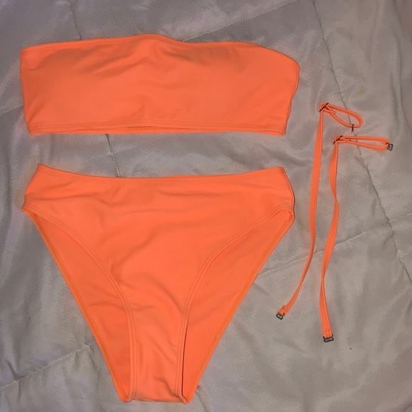 Neon Orange bandeau swimsuit - Picture 1 of 2